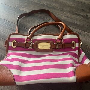 Like new pink and white striped Michael Kors bag